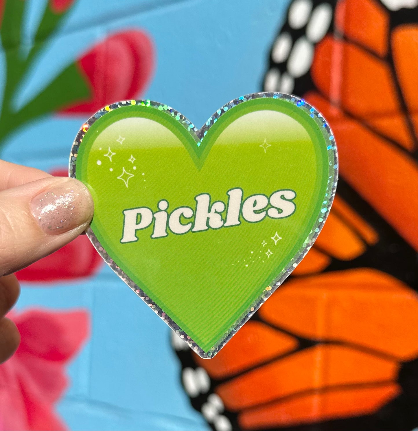 Pickles Heart Glitter Sticker
