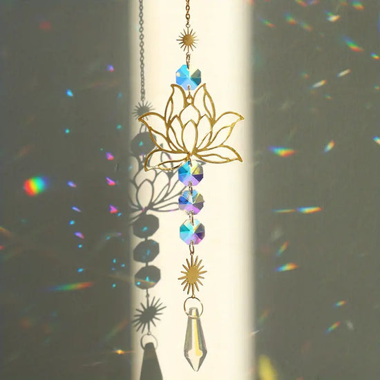 Golden Lotus Crystal Suncatcher