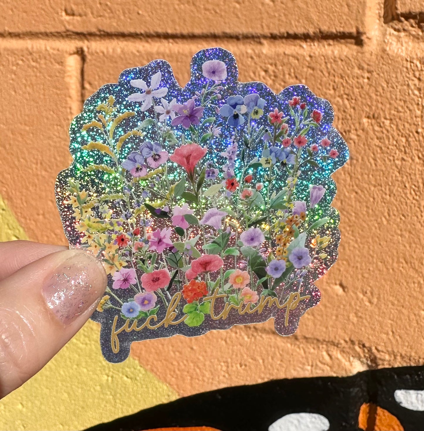 Hidden "Fuck Trump" Floral Pixie Glitter Sticker
