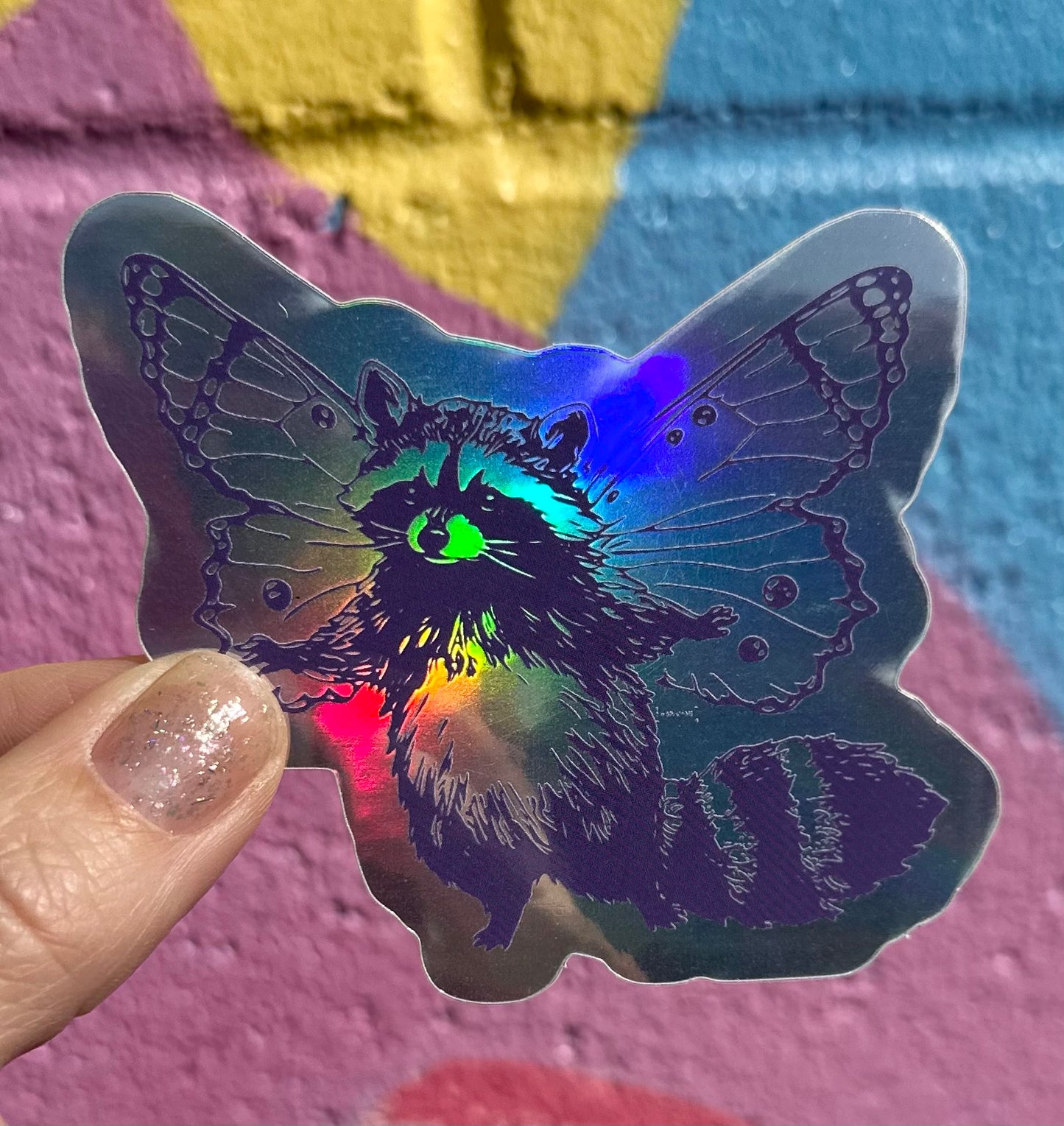 Raccoon Fairy Holographic Sticker