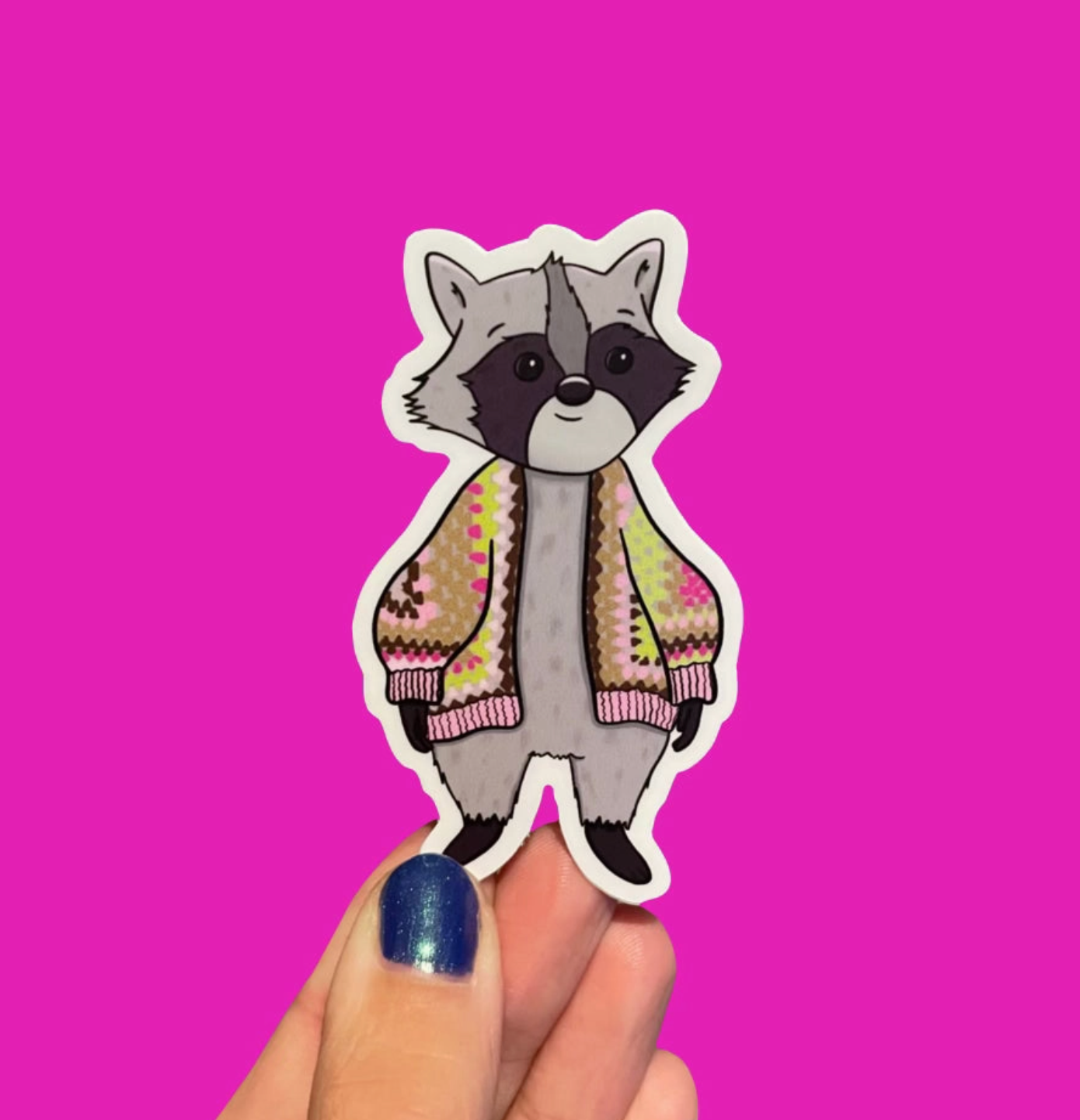 Raccoon Wearing Crochet Sweater Sticker