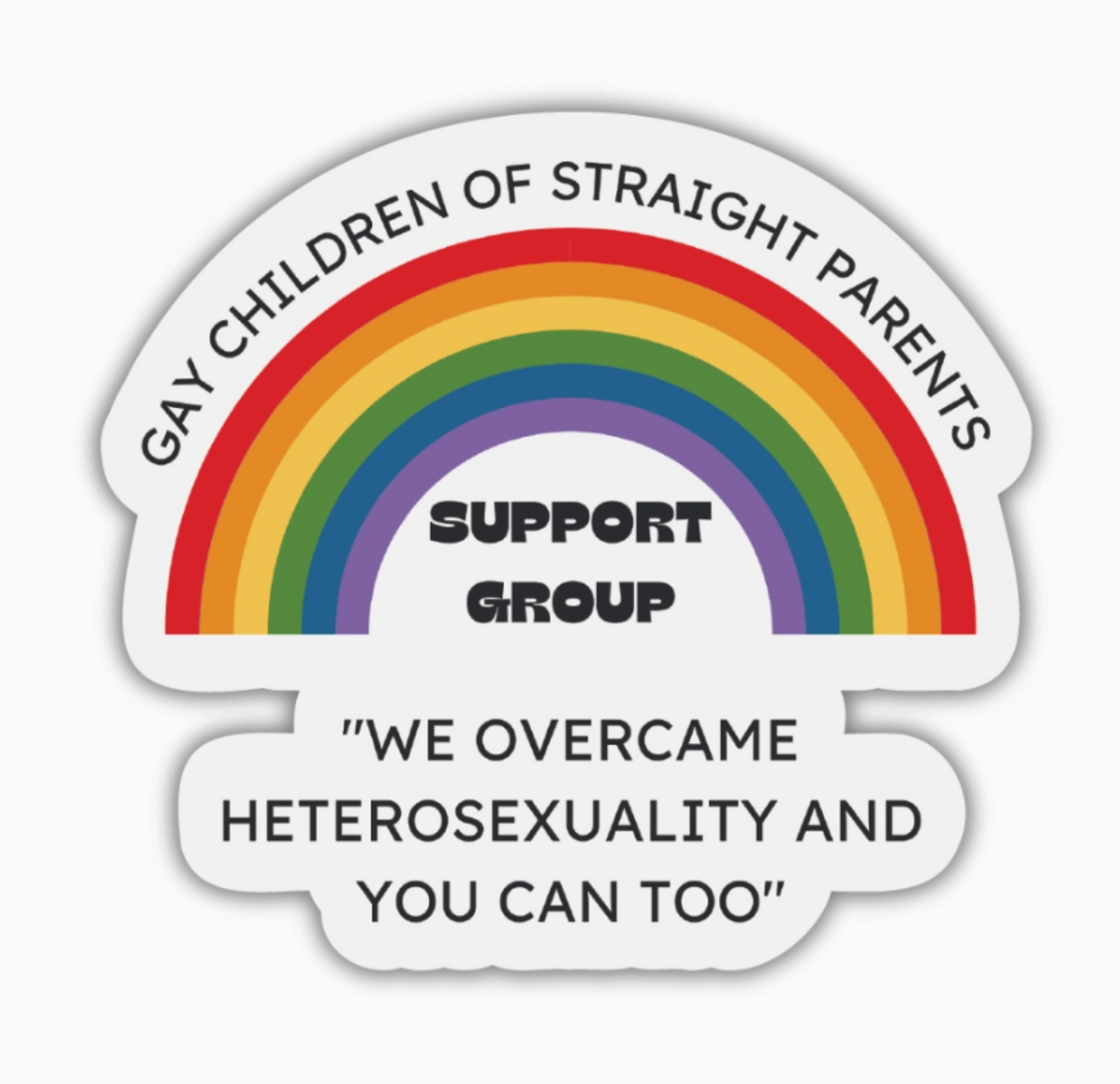 Gay Children Of Straight Parents Support Group "We Overcame Heterosexuality And You Can Too" Sticker