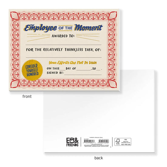 Employee of the Moment Certificate Notepad -50 sheets