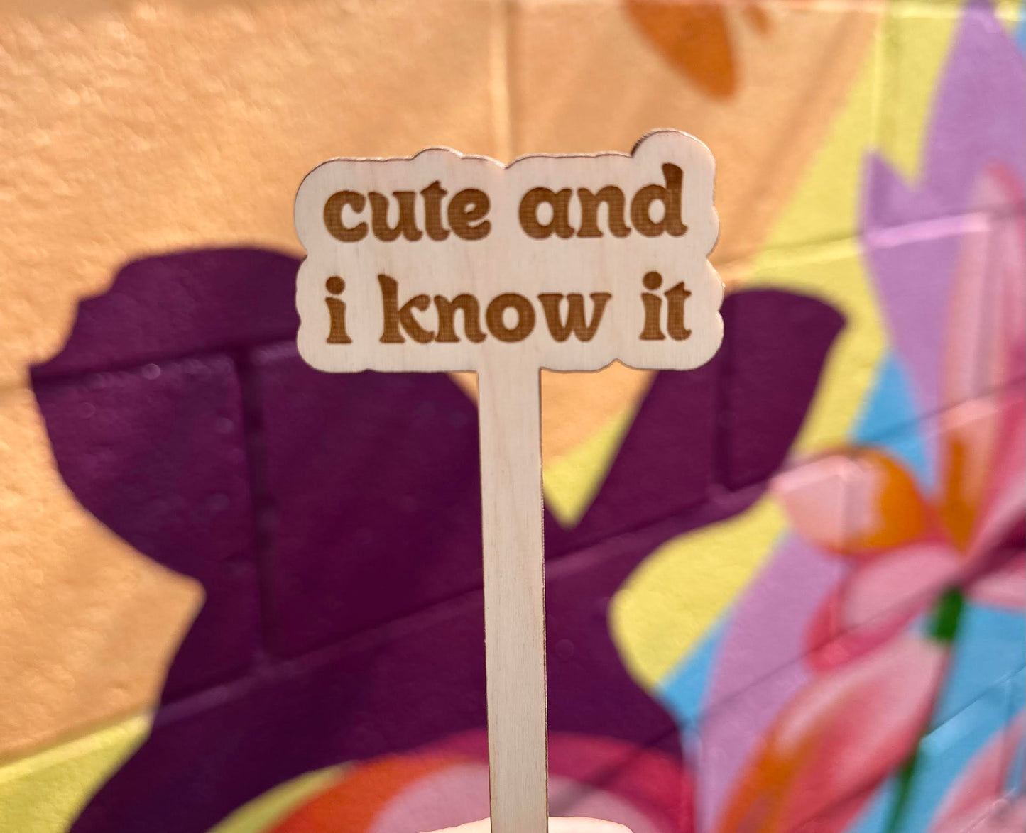 Cute And I Know It Wooden Plant Stake