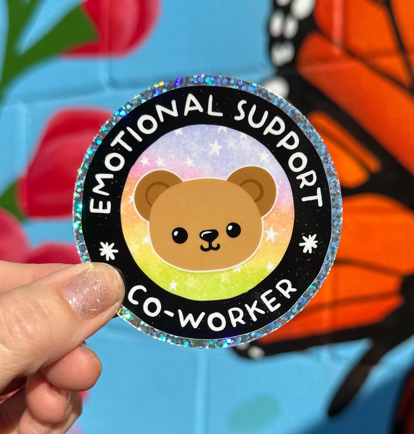 Emotional Support Co-Worker Glitter Sticker