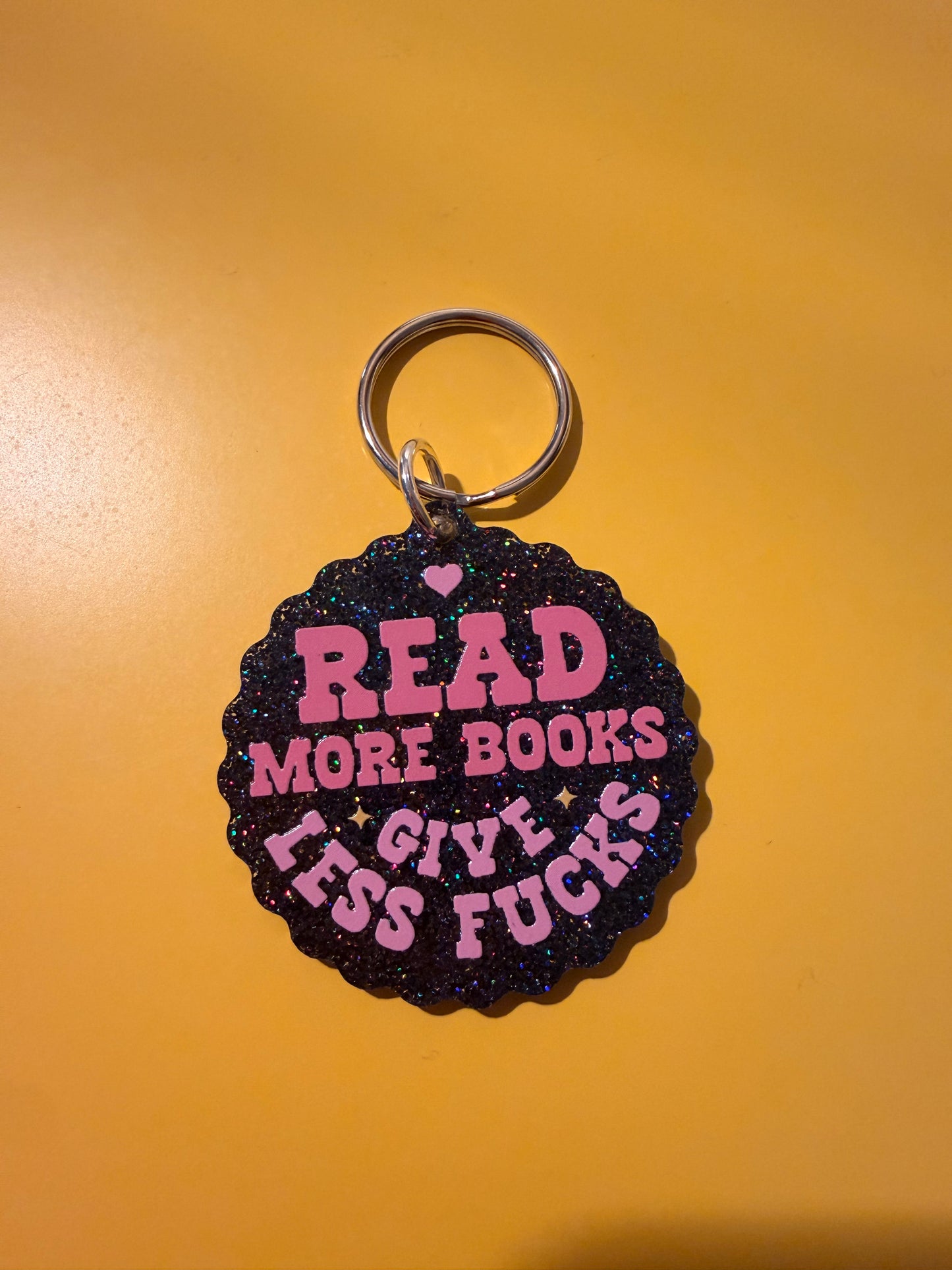 Read More Books Give Less Fucks Keychain-Black Glitter