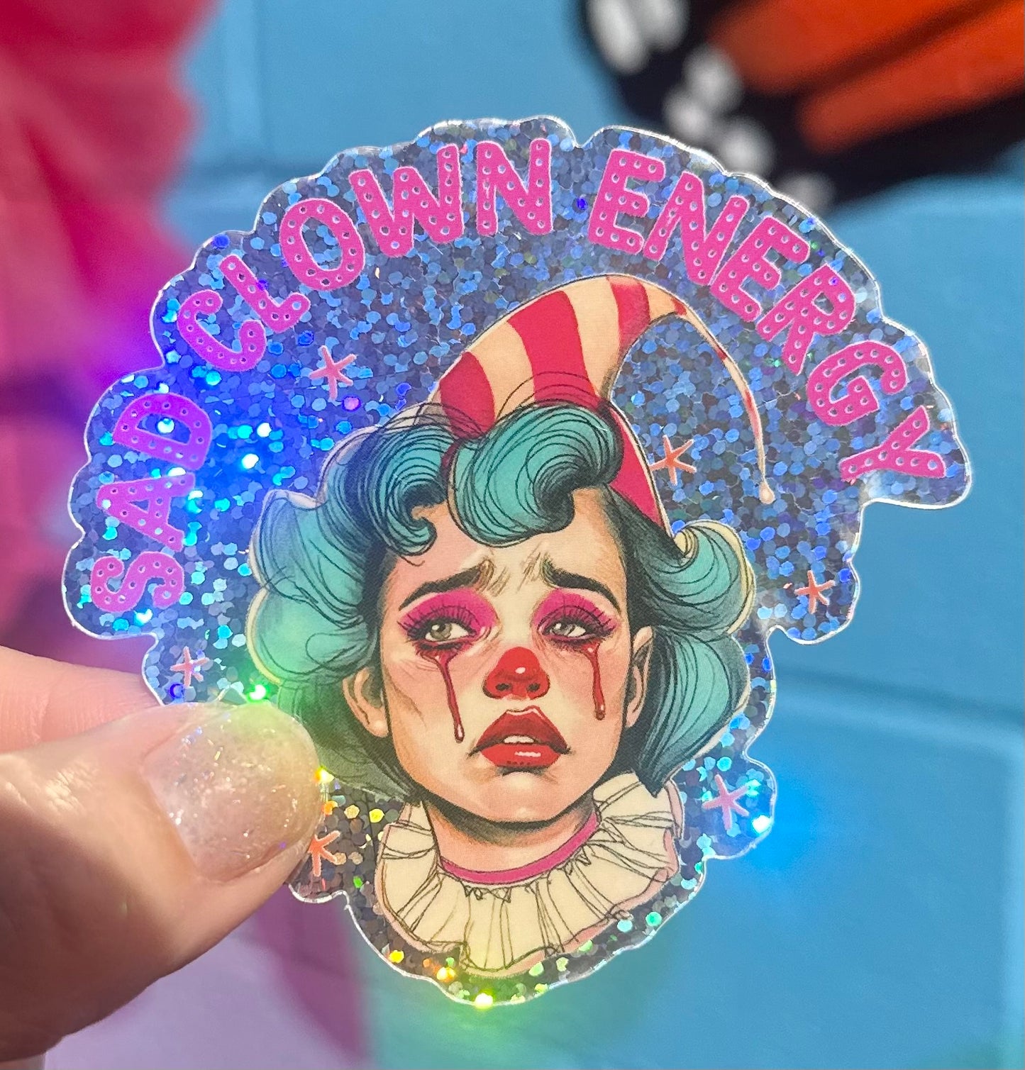 Sad Clown Energy Glitter Sticker