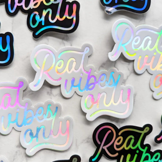 Load image into Gallery viewer, Real Vibes Only (White Holographic) Sticker

