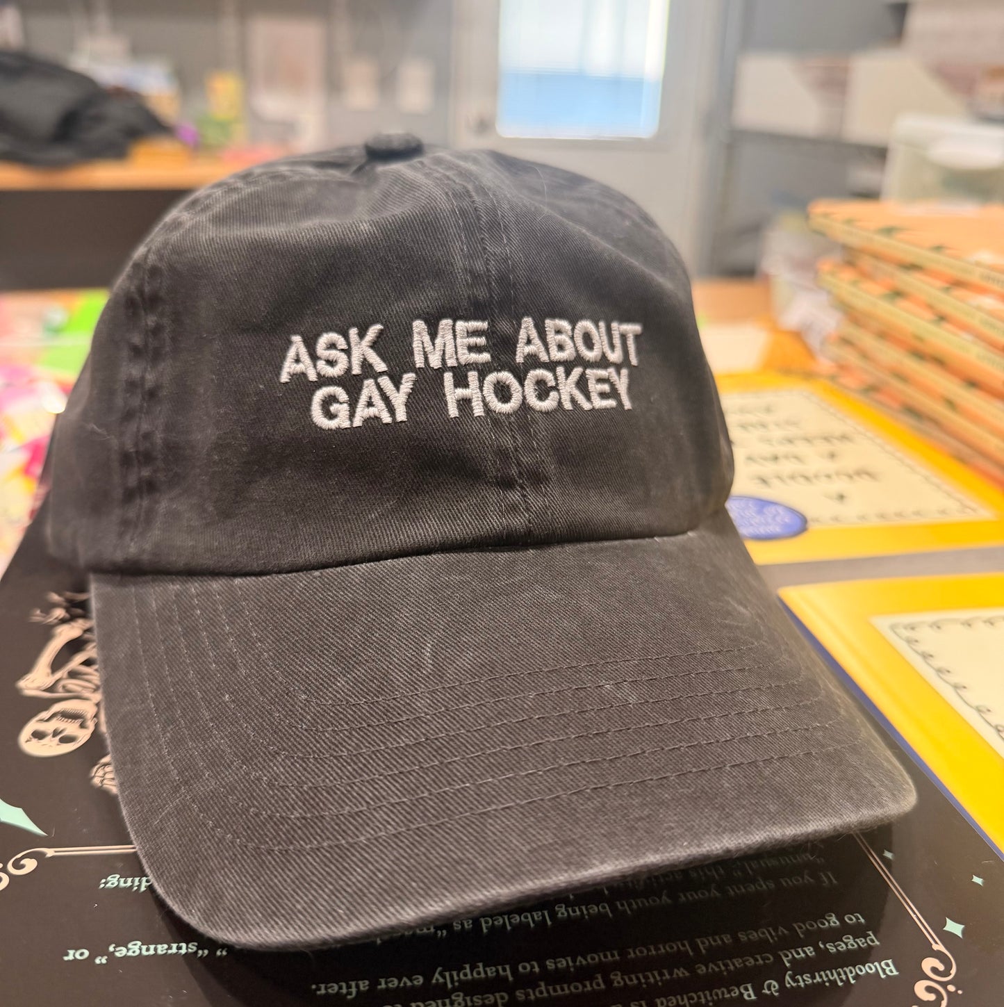 Ask Me About Gay Hockey Embroidered Hat