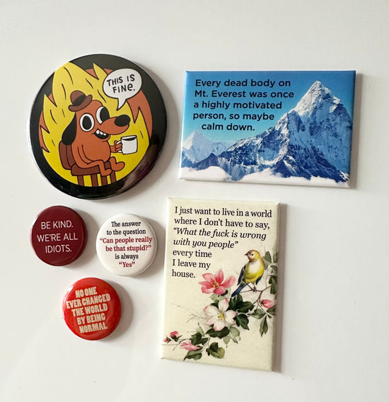 "This Is Fine" Question Hound Button Magnet