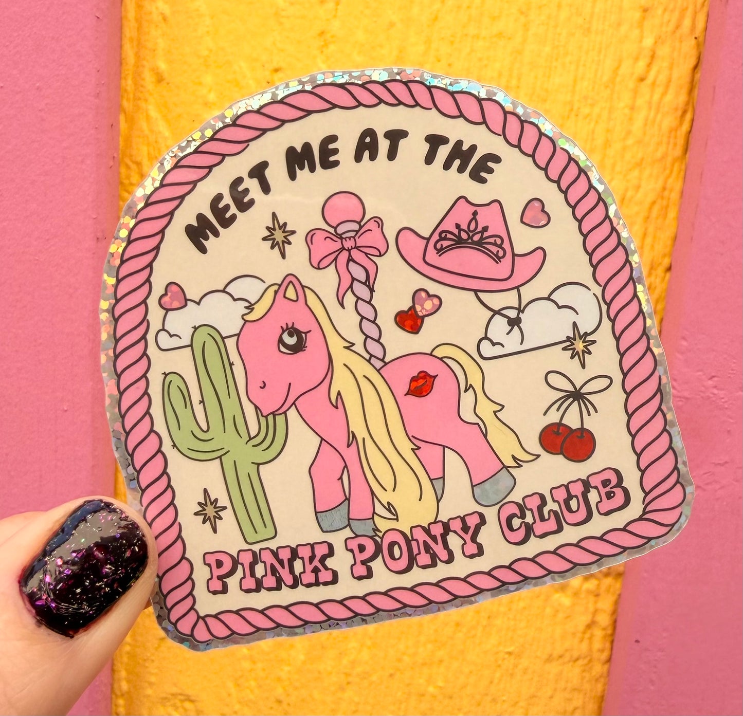 Meet Me At The Pink Pony Club Glitter Sticker