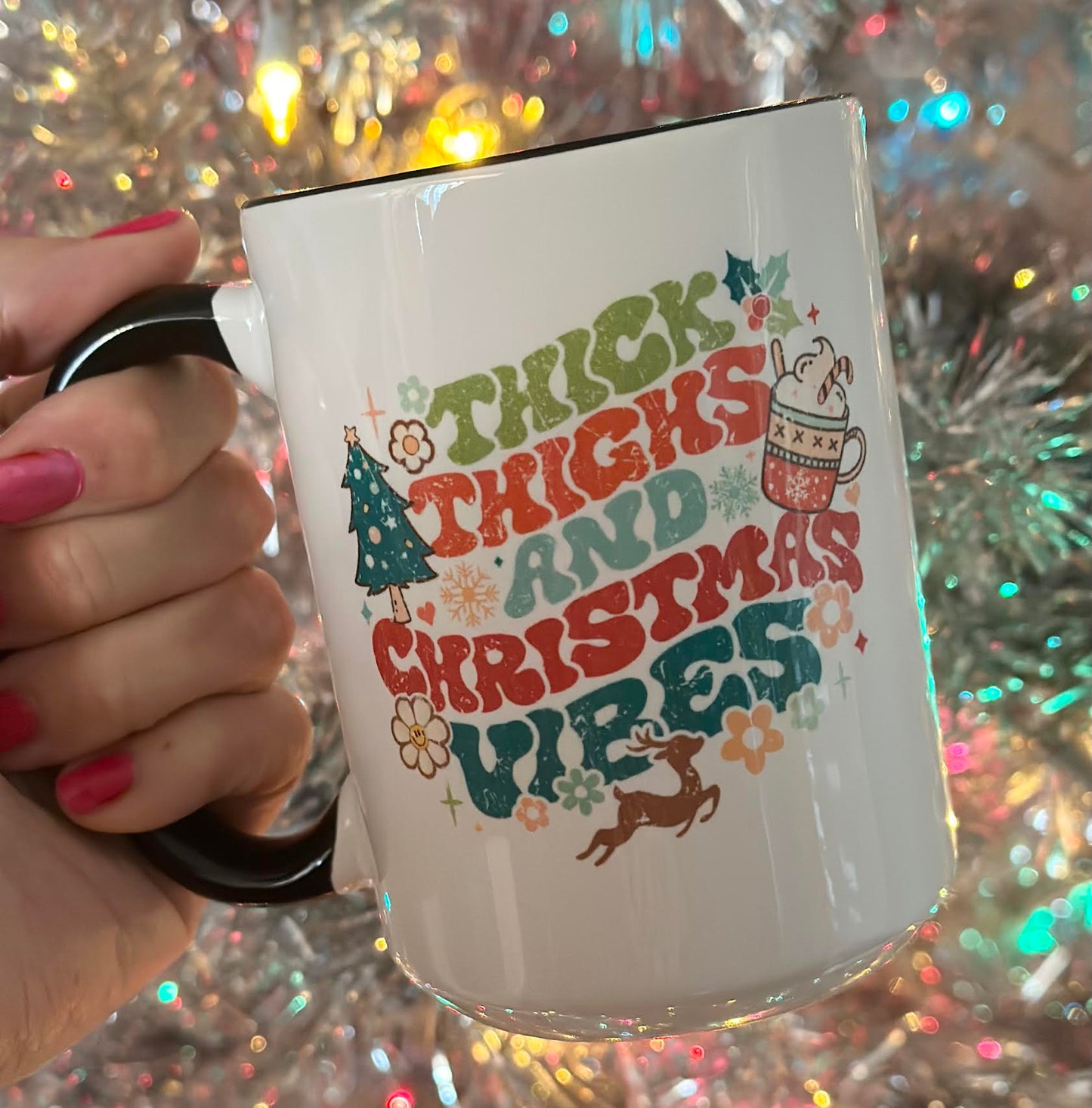 Thick Thighs & Christmas Vibes 15 oz Mug