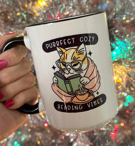 Load image into Gallery viewer, Purrfect Cozy Reading Vibes 15 oz Mug
