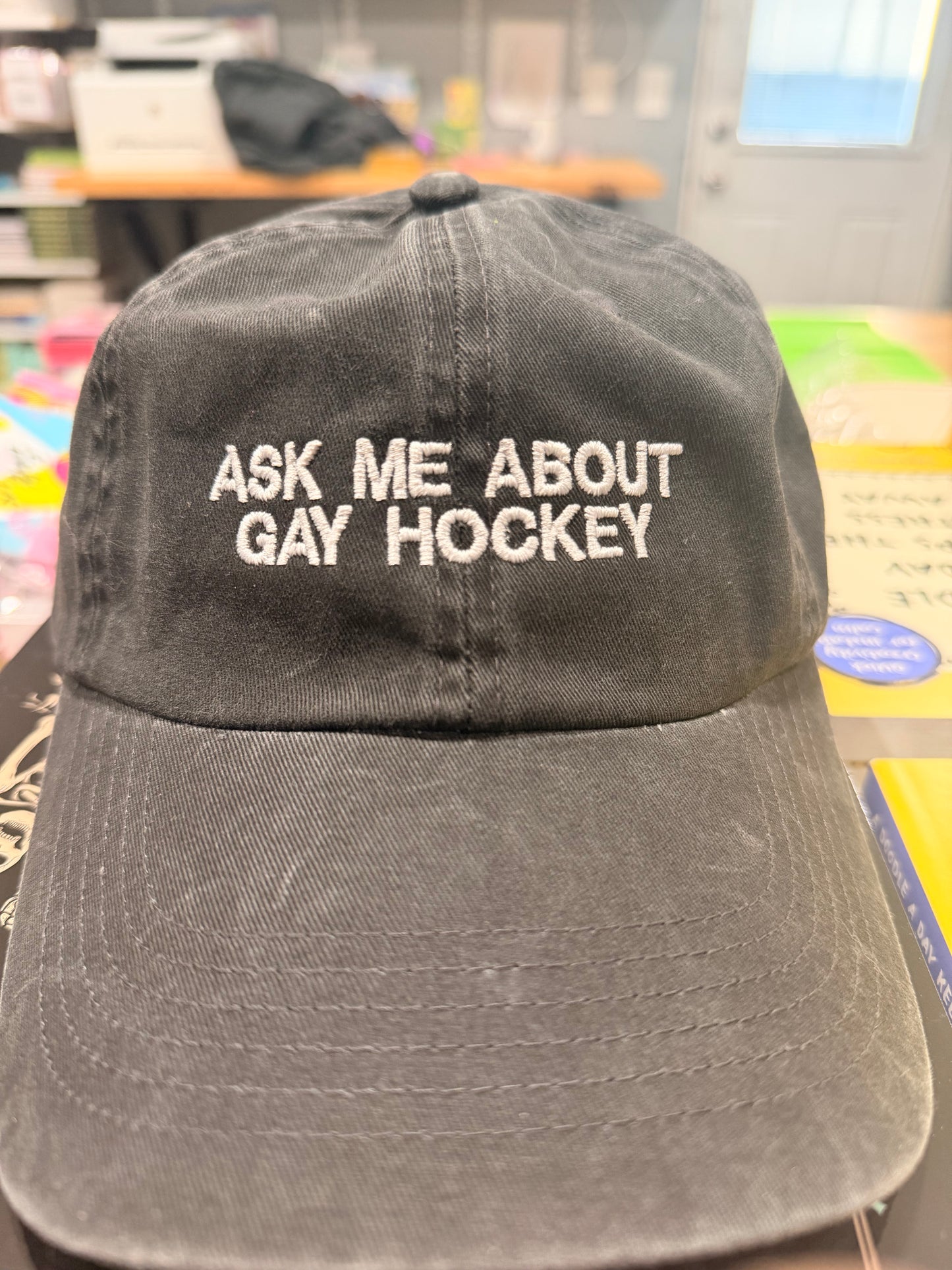 Ask Me About Gay Hockey Embroidered Hat