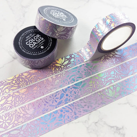 Floral Holographic Washi Tape (Purple Version)