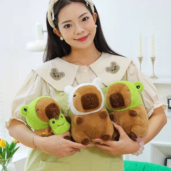 Capybara Kawaii Matching Frog Hat & Purse Plushie