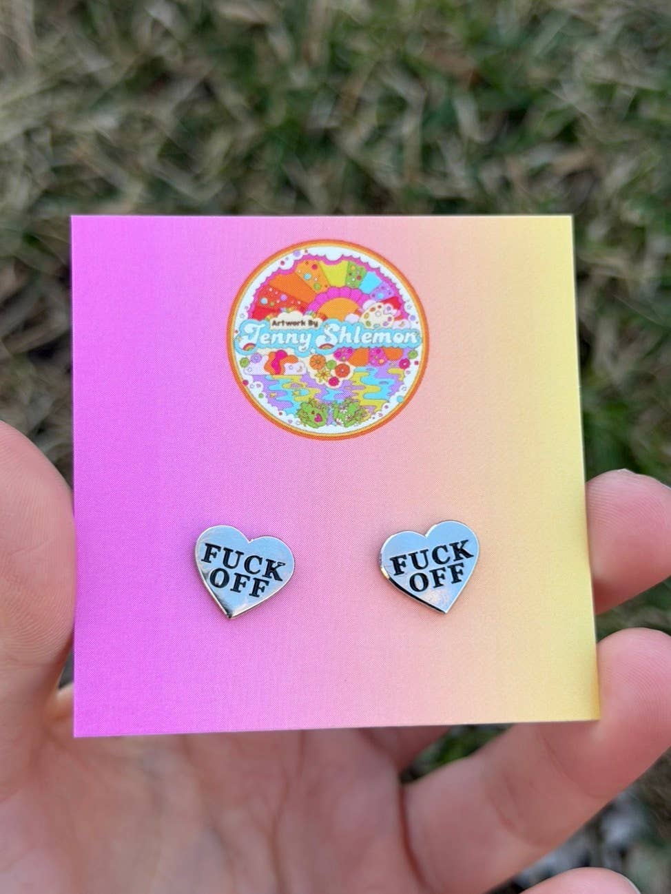 Fuck Off Heart Stud Earrings