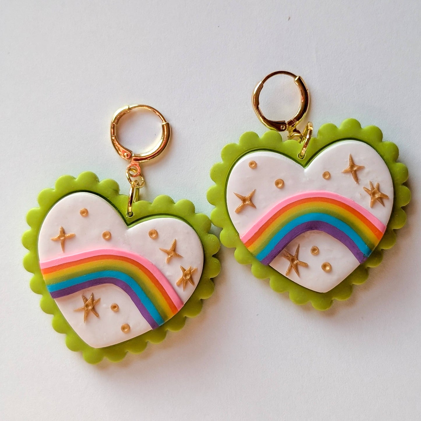 Rainbow Hearts Gold Hoop Earrings