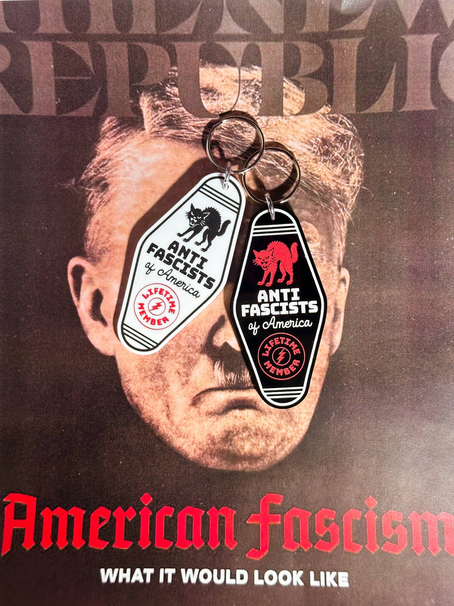 Anti Fascists of America Black Keychain