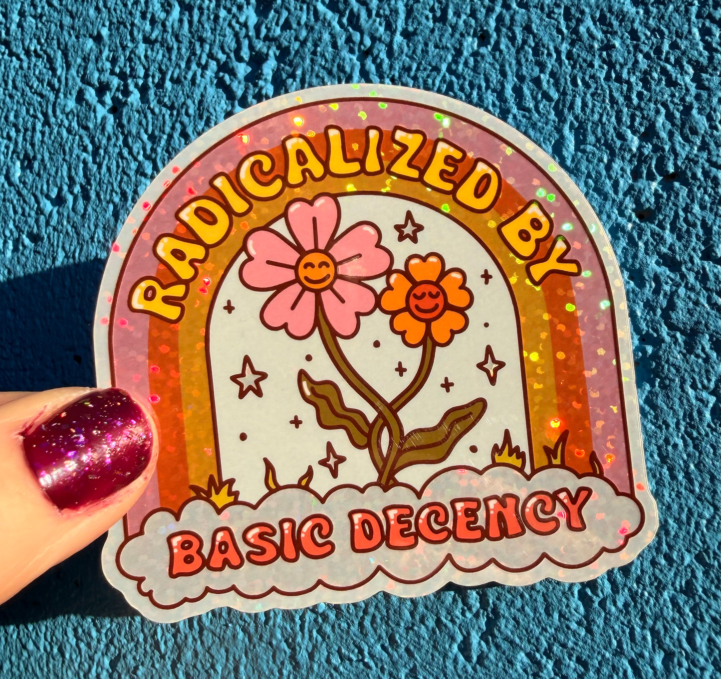 Radicalized By Basic Decency Glitter Sticker
