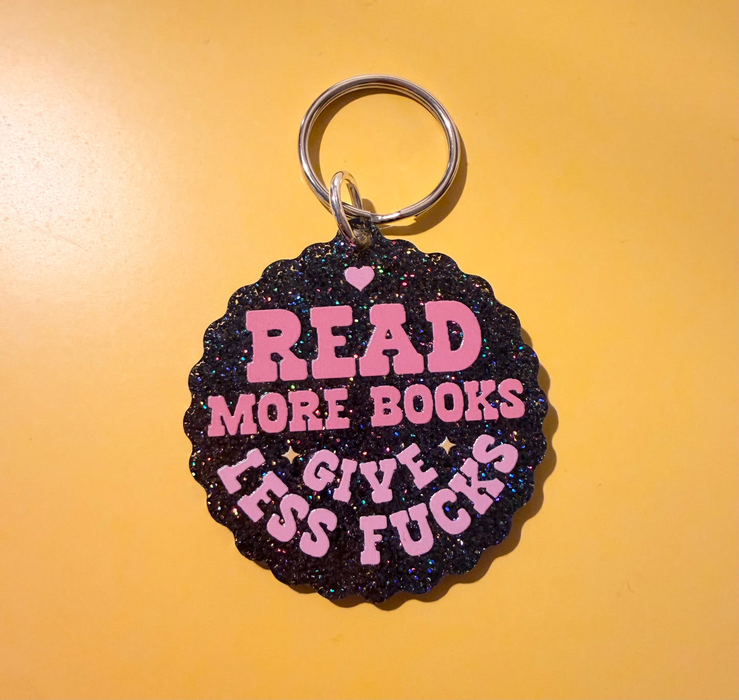 Read More Books Give Less Fucks Keychain-Black Glitter
