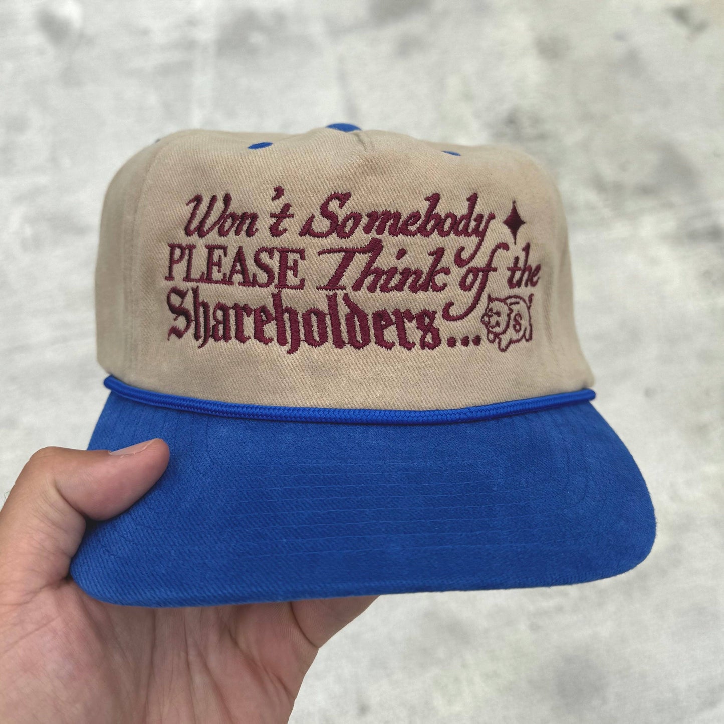 Wont Somebody Please Think Of The Shareholders Embroidered Hat