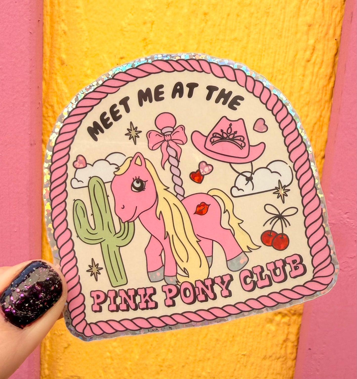 Meet Me At The Pink Pony Club Glitter Sticker