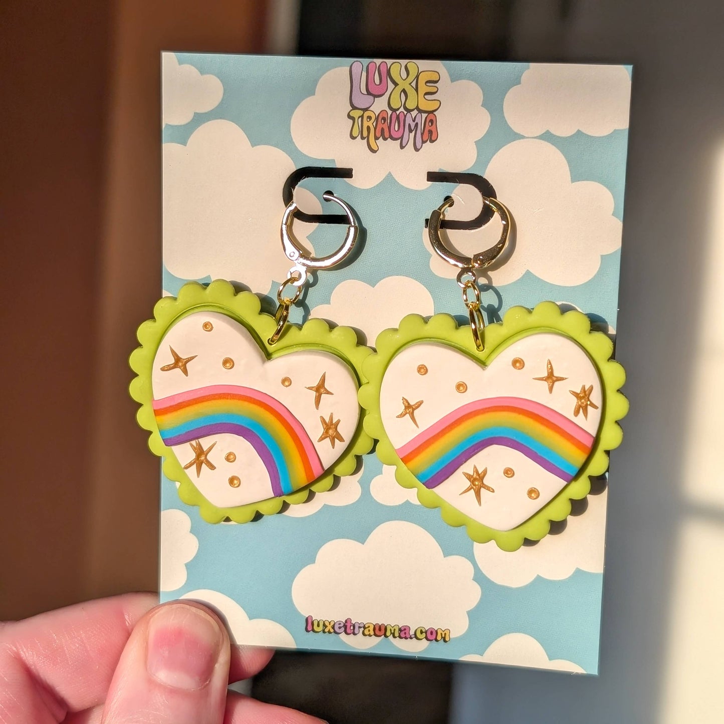 Rainbow Hearts Gold Hoop Earrings