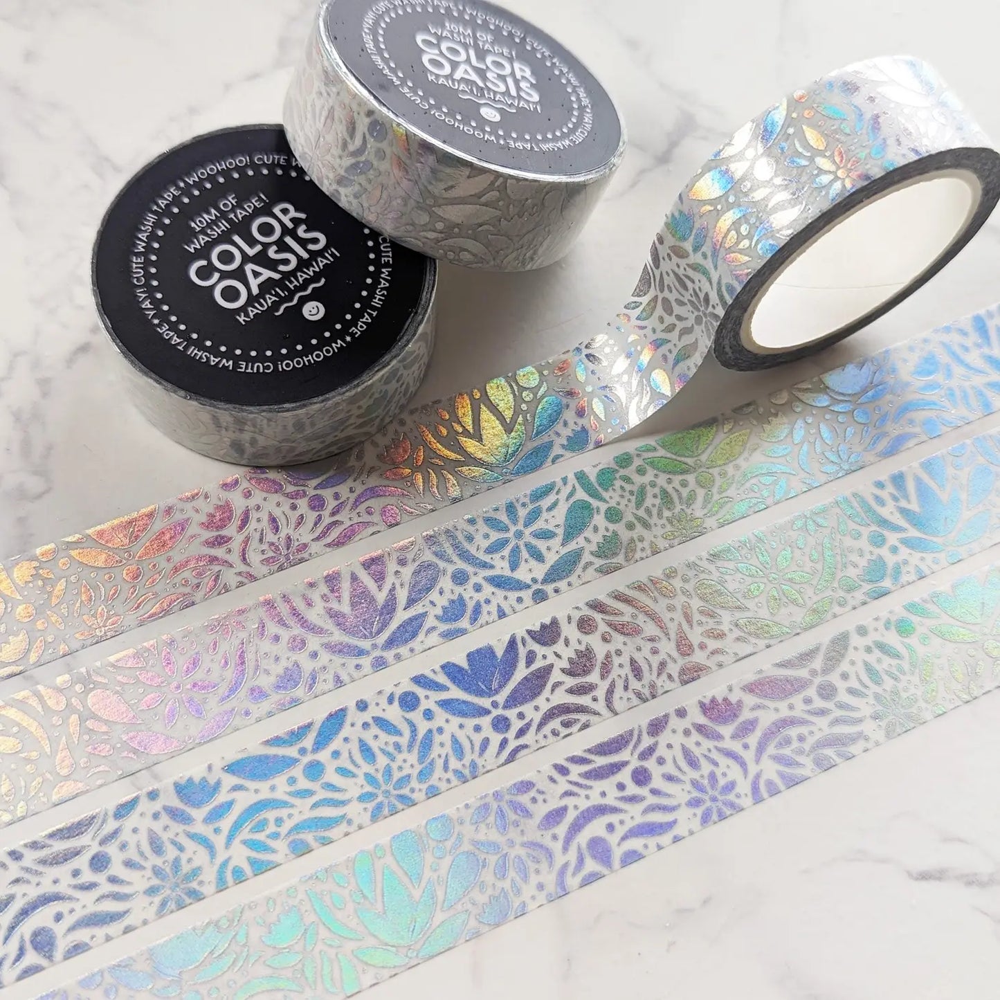 Floral Holographic Washi Tape (White Version)