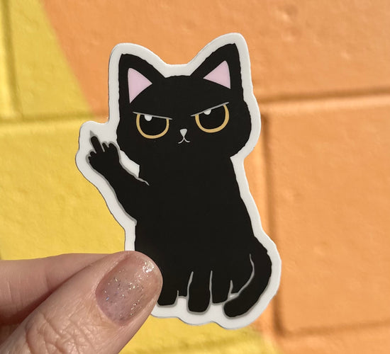 Black Cat Middle Finger Sticker