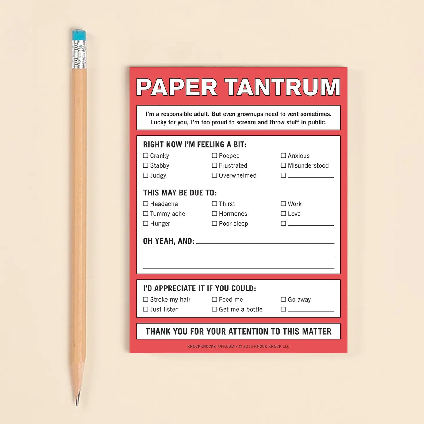 Paper Tantrum Red Notepad- 50 pages – Hilarious Humanitarian