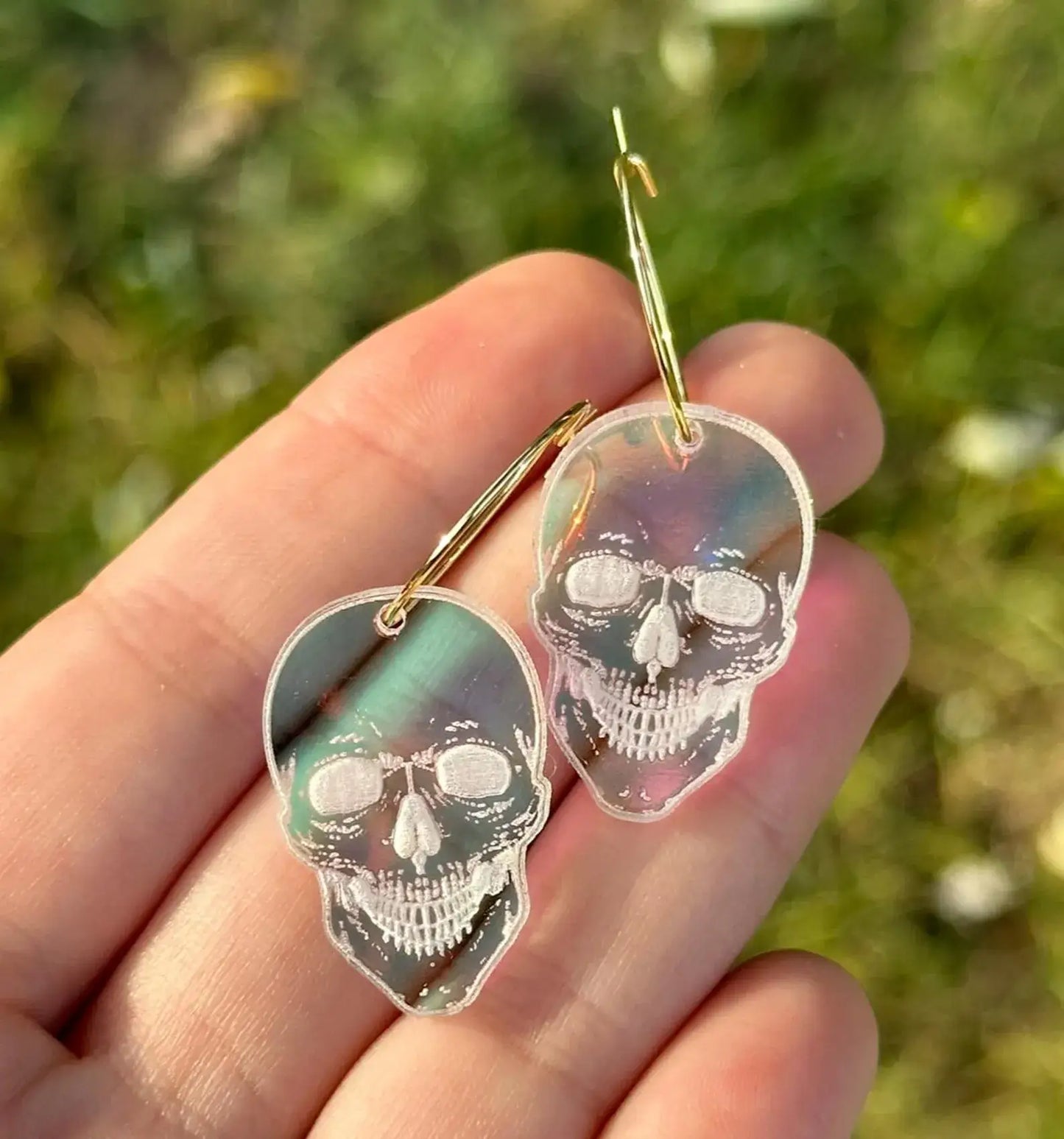 Skull Head Hoop Earrings (Iridescent)