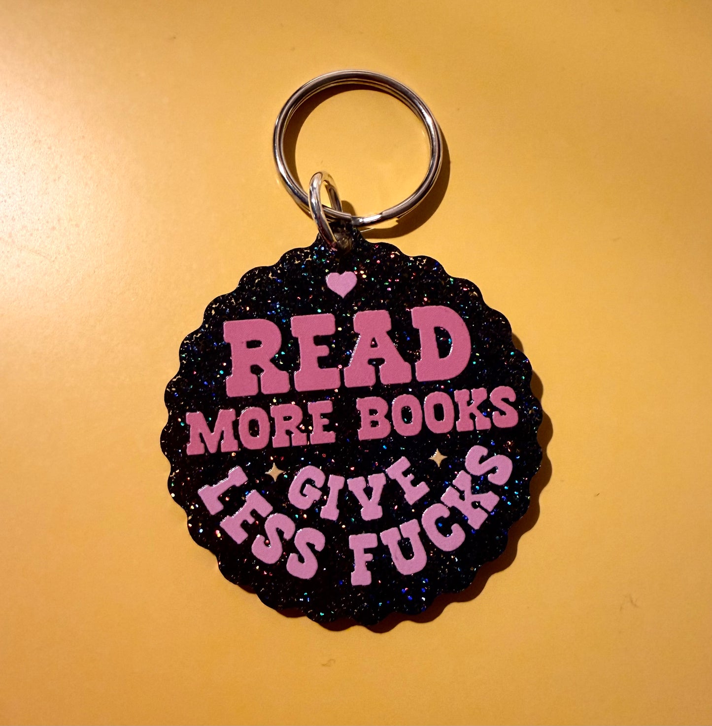 Read More Books Give Less Fucks Keychain-Black Glitter