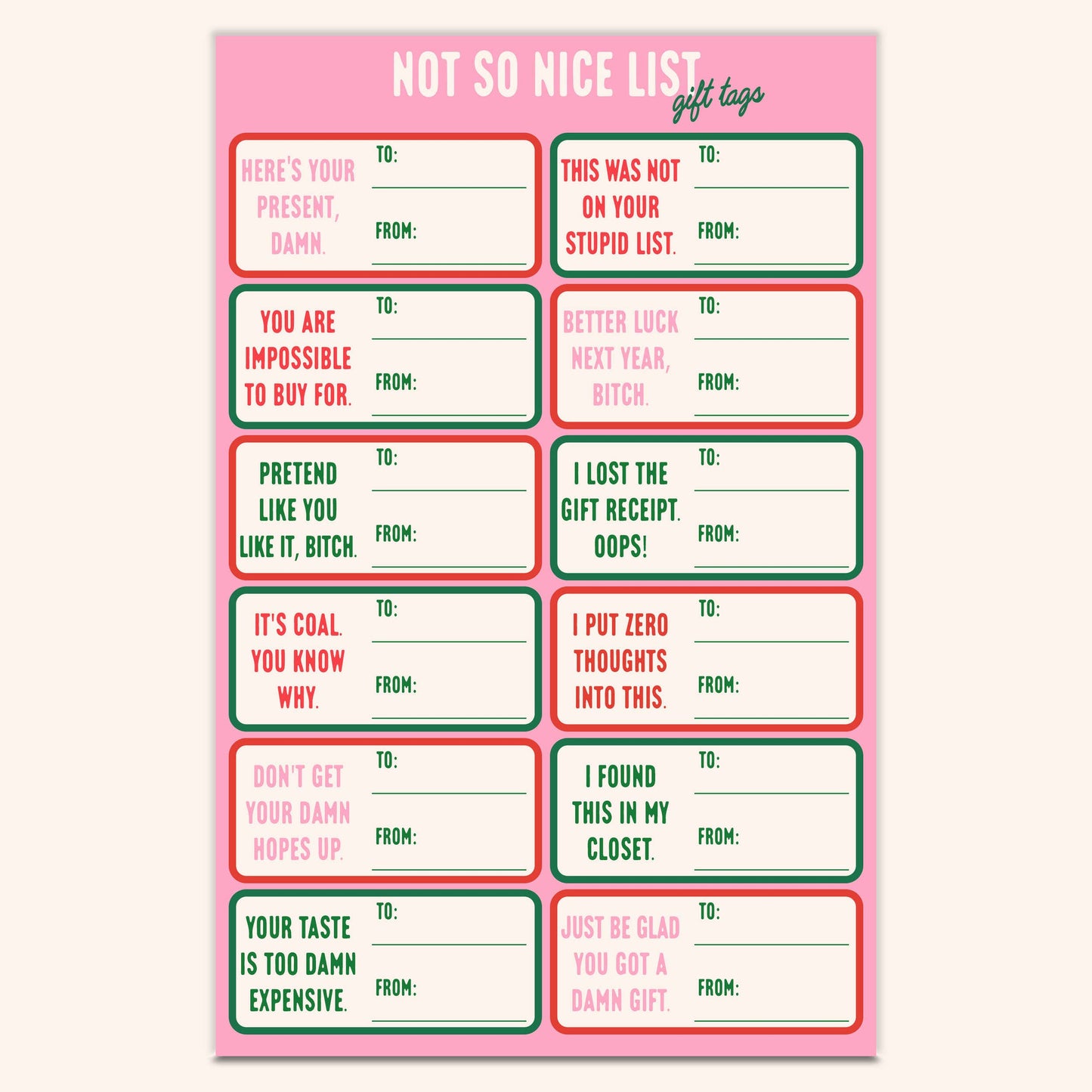 Not So Nice List Snarky Christmas Gift Tags