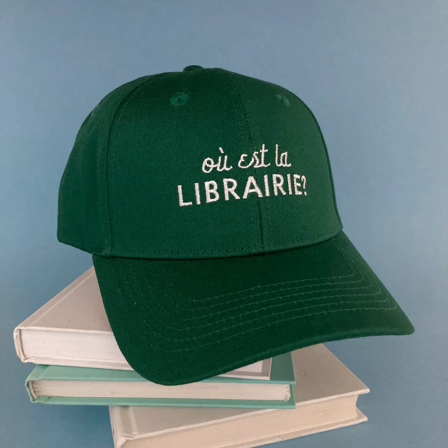 Ou Est La Librairie Embroidered Green Hat