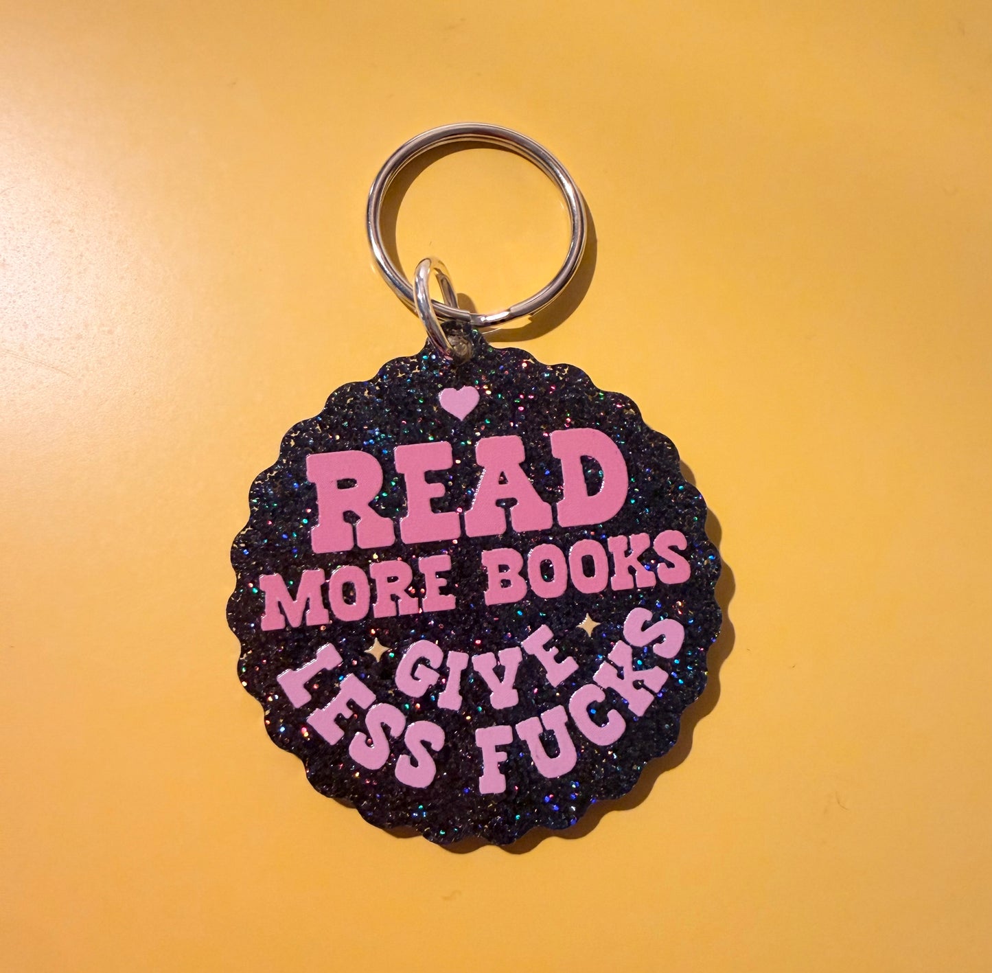 Read More Books Give Less Fucks Keychain-Black Glitter