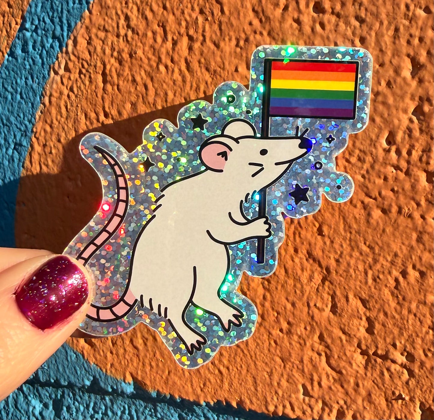 Protest Rat Glitter Sticker