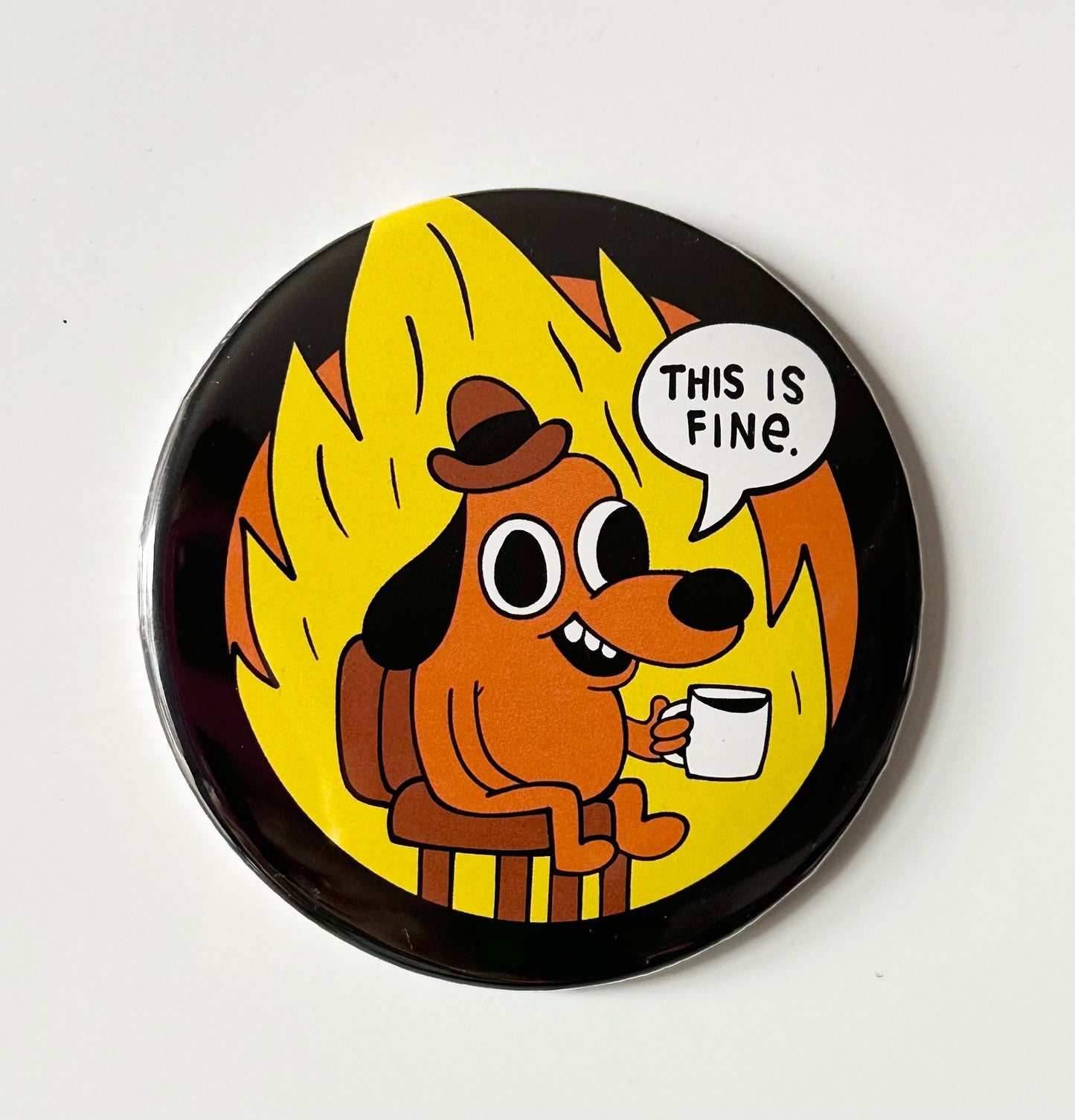 "This Is Fine" Question Hound Button Magnet