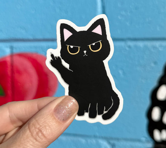 Black Cat Middle Finger Sticker