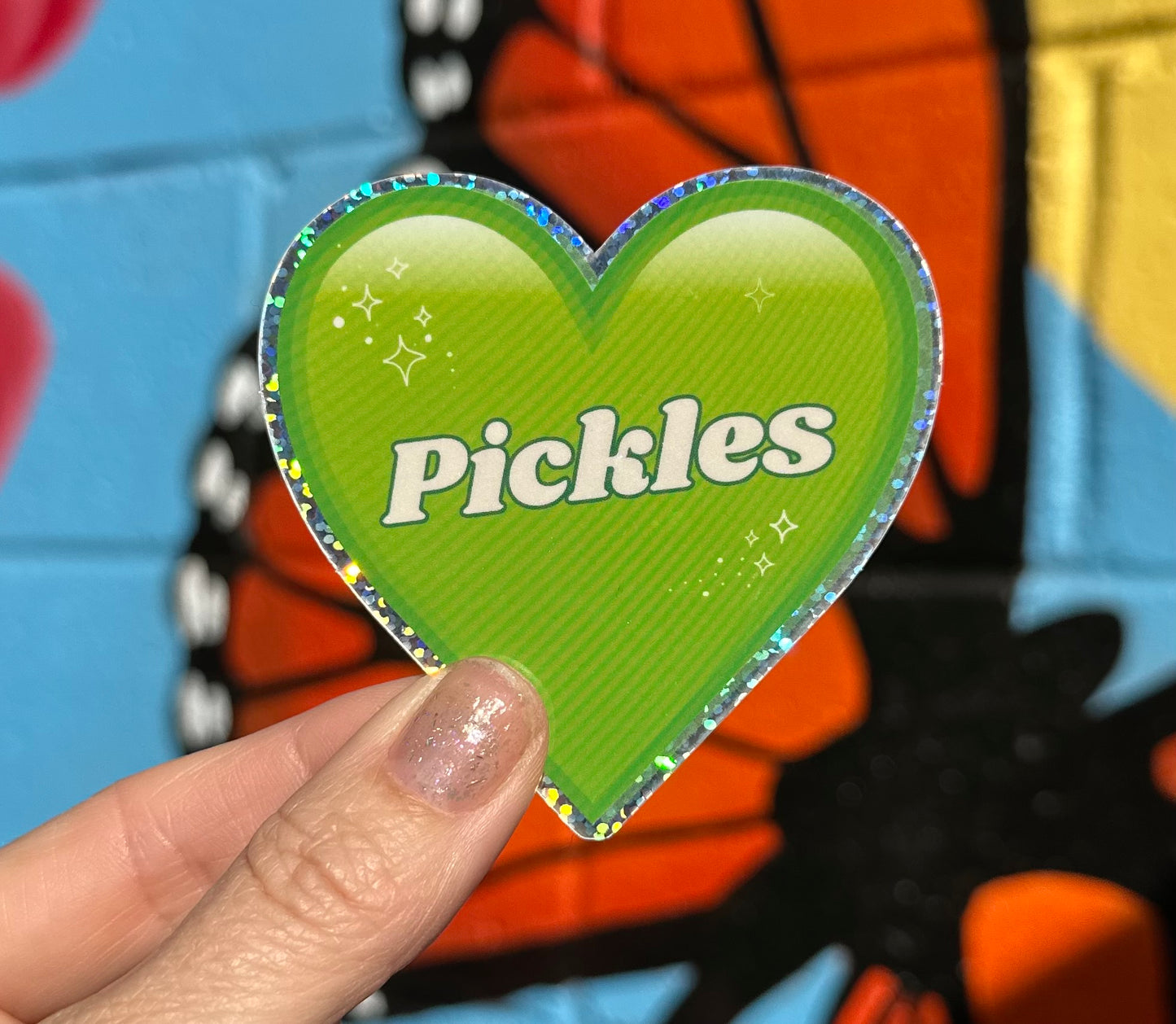 Pickles Heart Glitter Sticker