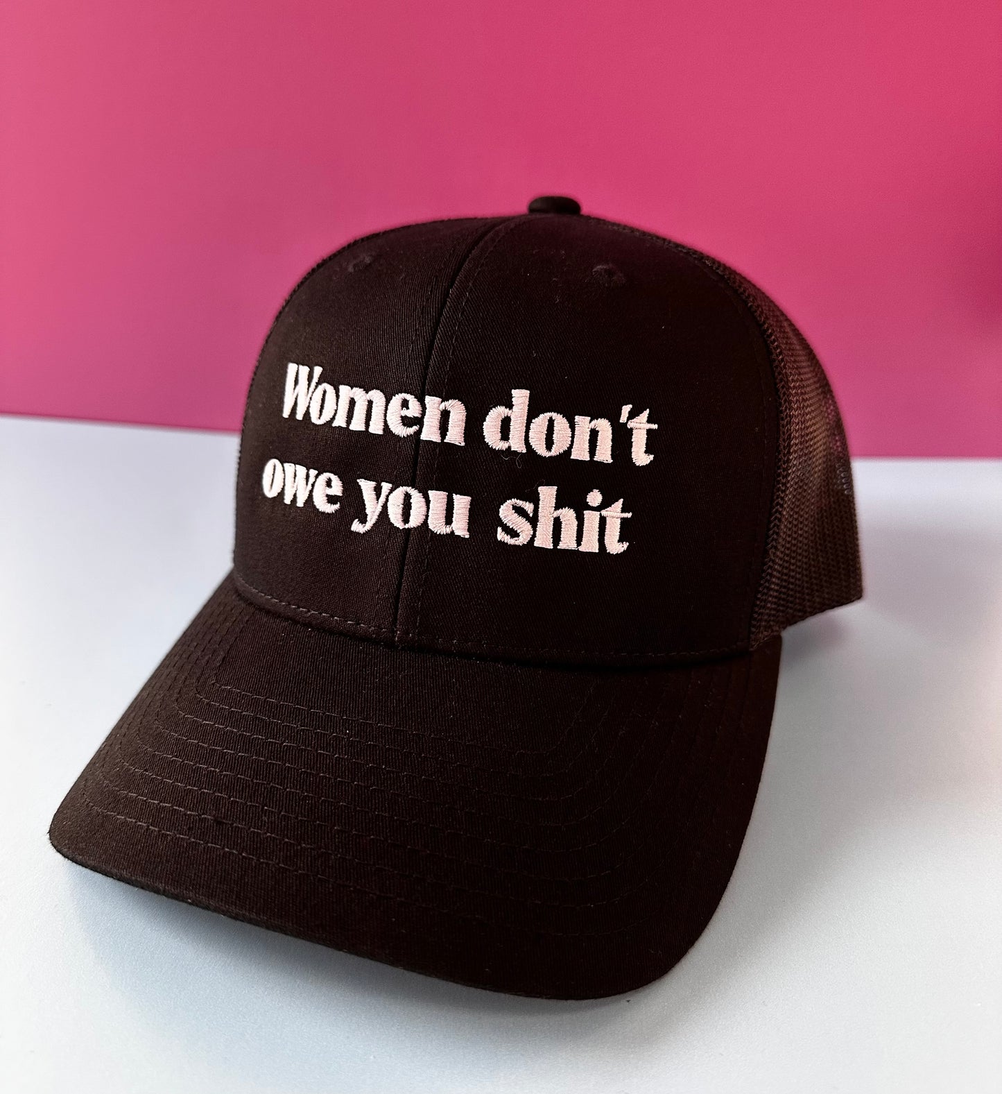 Load image into Gallery viewer, Women Don&amp;#39;t Owe You Shit Embroidered Retro Trucker Hat
