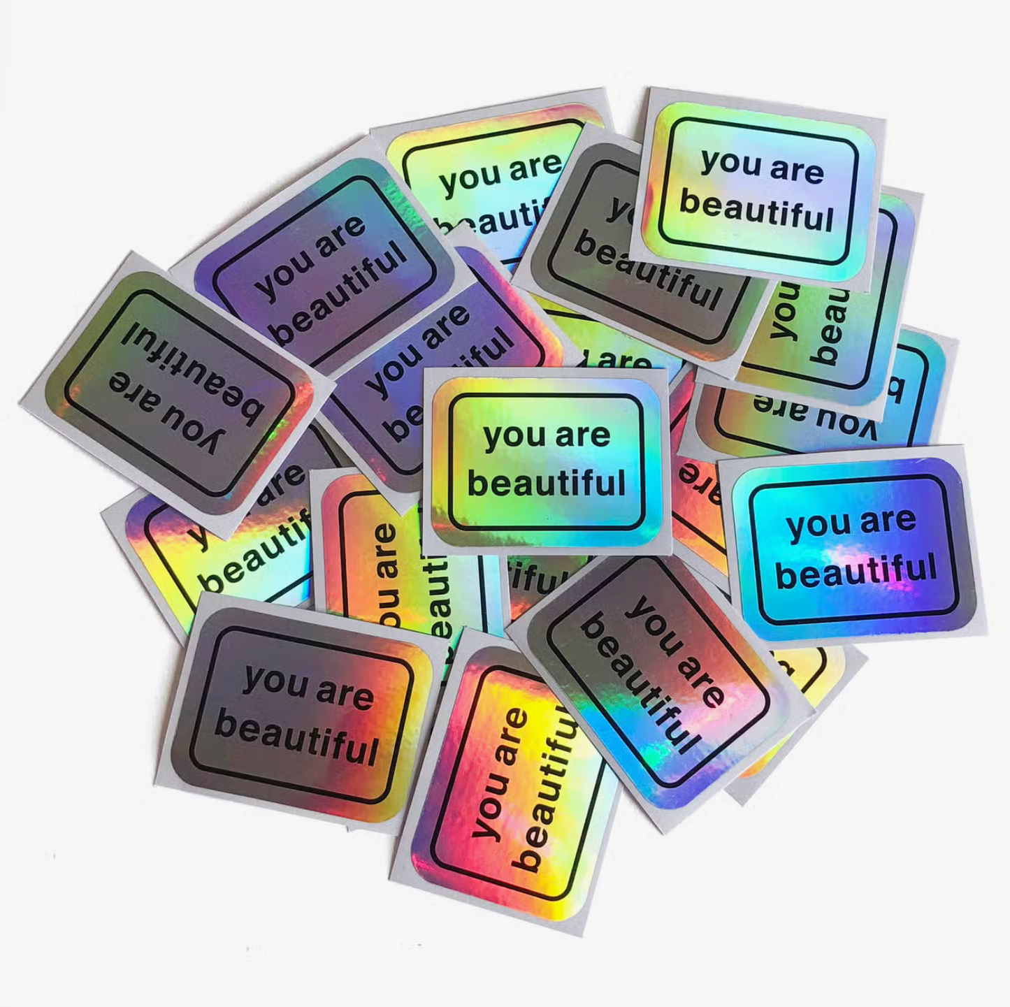 You Are Beautiful Holographic Stickers (Black Font) - 4 pack