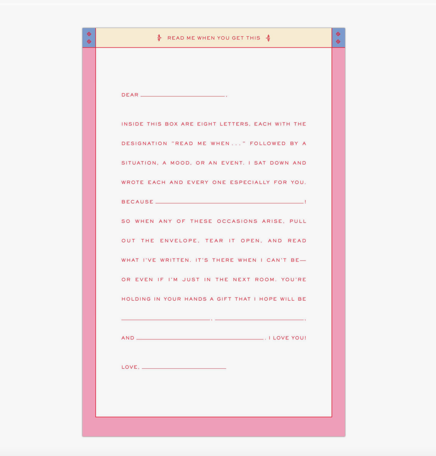 Letters To the Love of My Life "Read Me When" Box Set - 9 Prompted Cards