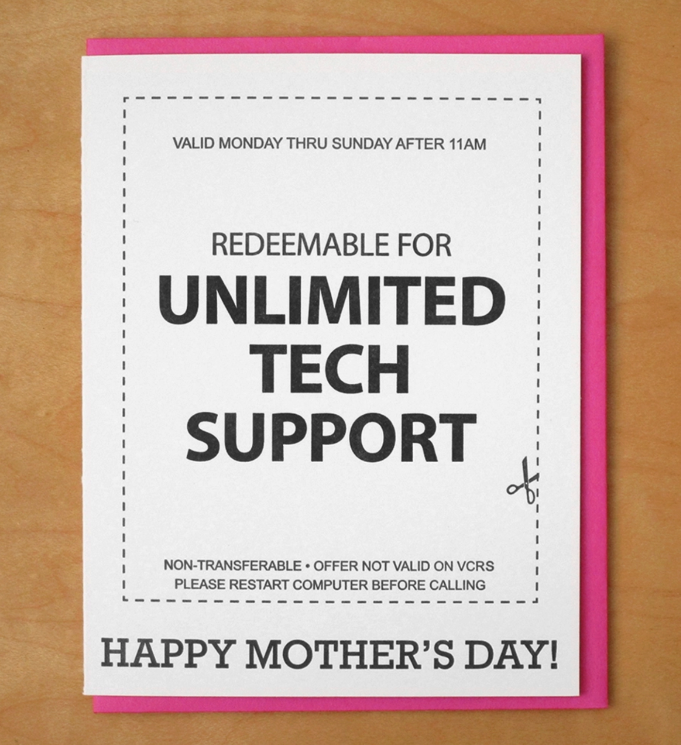 Redeemable For Unlimited Tech Support Mother's Day Card
