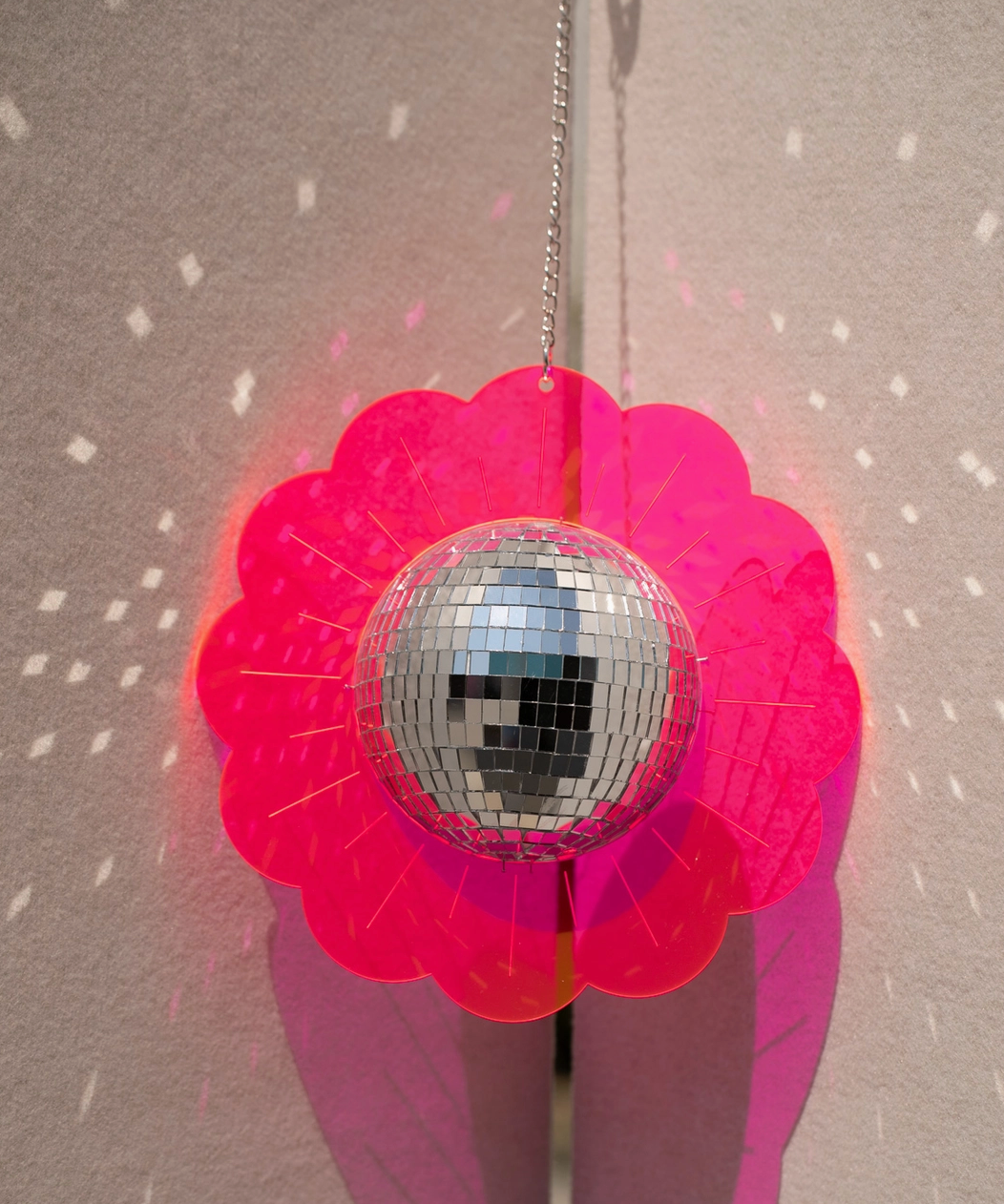 Disco Ball Framed in Hot Pink Acrylic Daisy (Large)