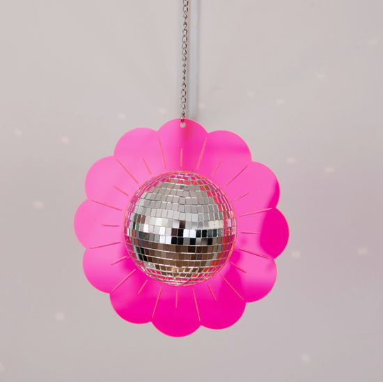 Disco Ball Framed in Hot Pink Acrylic Daisy (Large)