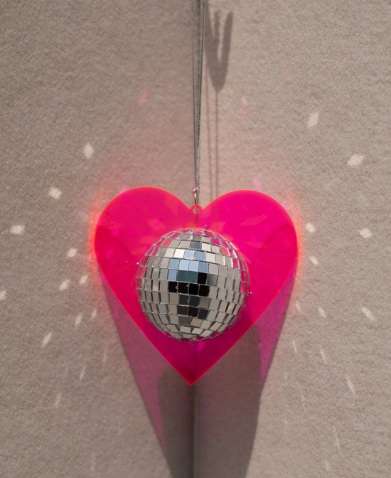 Disco Ball Framed in Hot Pink Acrylic Heart