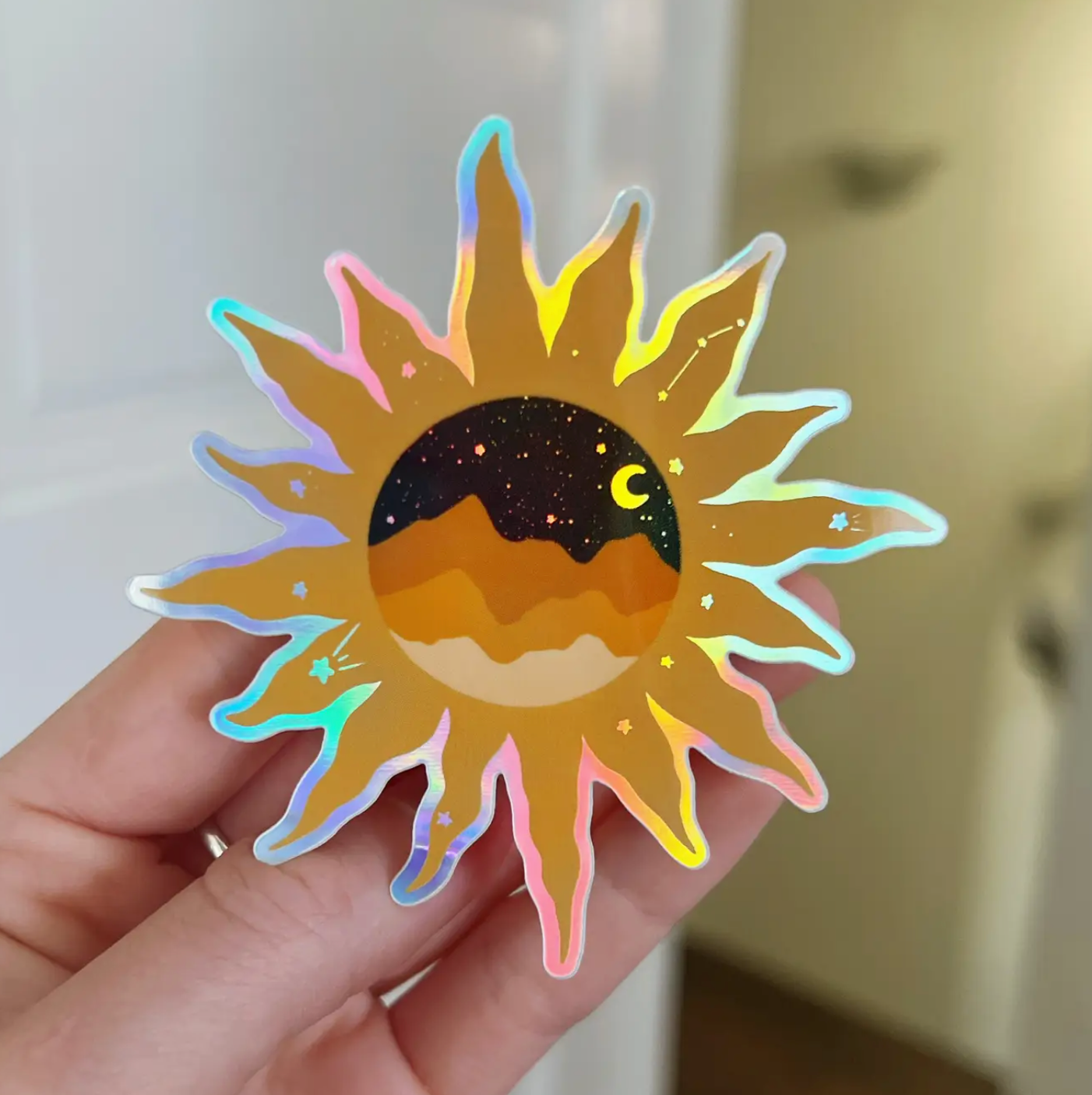 Night Sky Sun Holographic Sticker