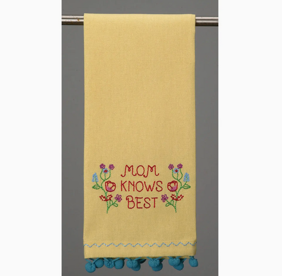 Mom Knows Best Embroidered Kitchen Towel