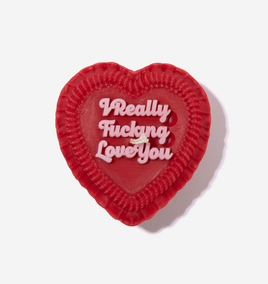 I Really Fucking Love You Vintage Heart-Shaped Cake Soy Candle - 13.5 Ounces